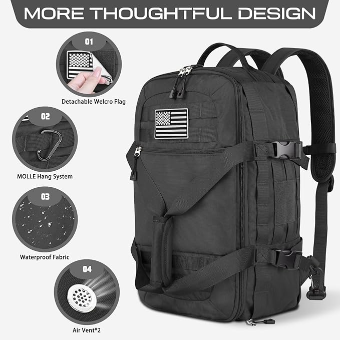 ETRONIK Gym Bags for Men Women, Tactical Duffle Bag Backpack with Shoe Compartment, 3 in 1 Carry on Travel Backpack with Wet Pocket, Weekender Overnight Range Bag for Workout Football Gym, Grey