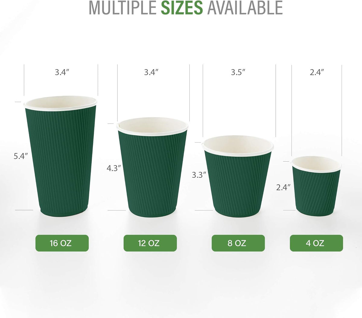 Restaurantware 8 Ounce Double Wall Disposable Coffee Cups, 500 Insulated Forest Green Paper Tumblers with Ripple Wall Design, Lids Sold Separately for Hot Drinks like Tea, Hot Chocolate and More