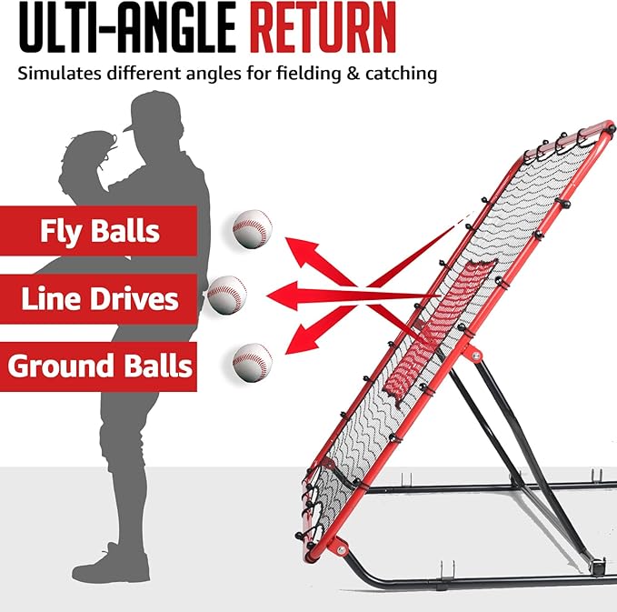 Baseball Rebounder Net, 3/5 Adjustable Angles 4x4.5FT Pitch Back Baseball Softball Volleyball Rebounder with 2 Strike Zones, UV Resistant, Pitchback Trainer for Ground, Line Drive & Fly Balls