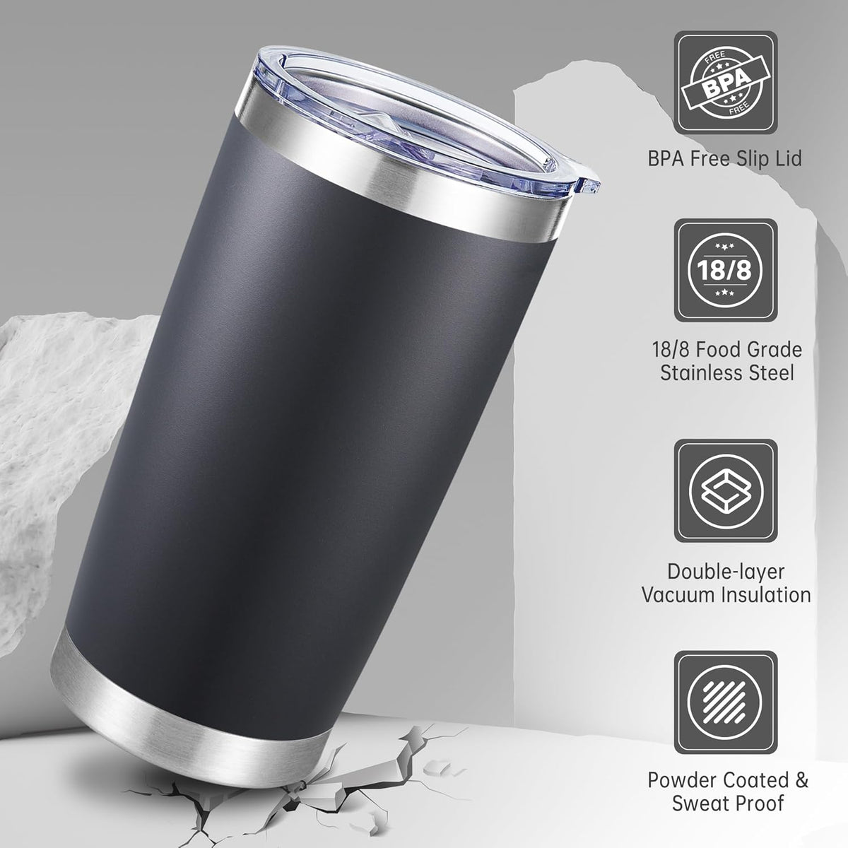 20 oz Tumblers Bulk Stainless Steel Tumbler with Lid Double Wall Vacuum Insulated Coffee Mug 20oz Powder Coated Cup for Hot and Cold Drinks, Mix Color, 12 pack