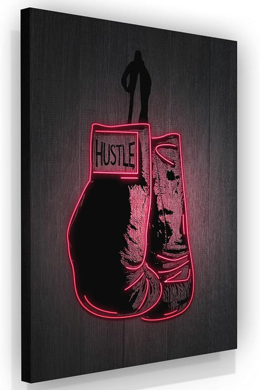 Boxing Gloves Neon Canvas Print Motivational Canvas Print Wall Art Office Decor, Entrepreneur Motivation, Hustle Artwork, Boxing Neon Print, Fighter Gym Sign, Hustler Art Neon Sign (36" x 24")