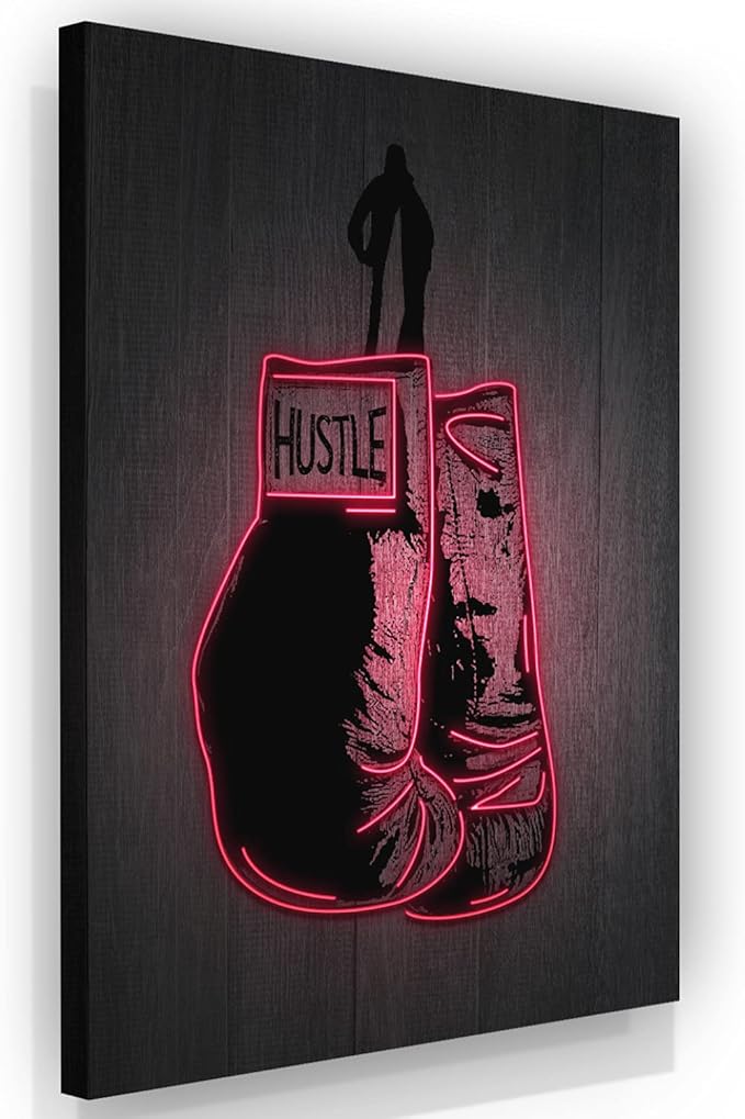 Boxing Gloves Neon Canvas Print Motivational Canvas Print Wall Art Office Decor, Entrepreneur Motivation, Hustle Artwork, Boxing Neon Print, Fighter Gym Sign, Hustler Art Neon Sign (24" x 18")