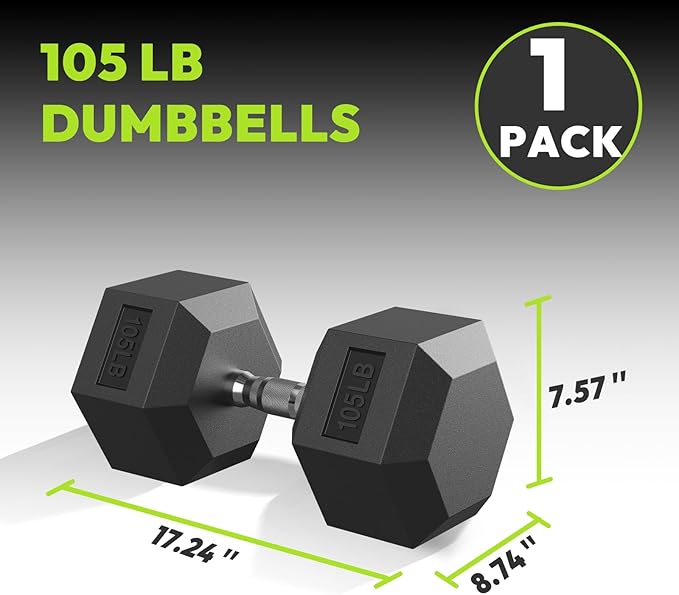Hex Dumbbell 40-125 lb, Rubber Encased Exercise & Fitness Dumbbells, Hand Weight for Strength Training
