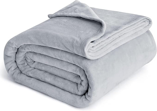 Bedsure Fleece Bed Blankets Full Size Light Grey - Soft Lightweight Plush Fuzzy Cozy Luxury Blanket Microfiber, 84x90 inches