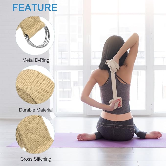 PATIKIL Yoga Strap for Stretching Cotton Yoga Belt with Adjustable Metal D-Ring Buckle Stretch Band for Fitness Pilates
