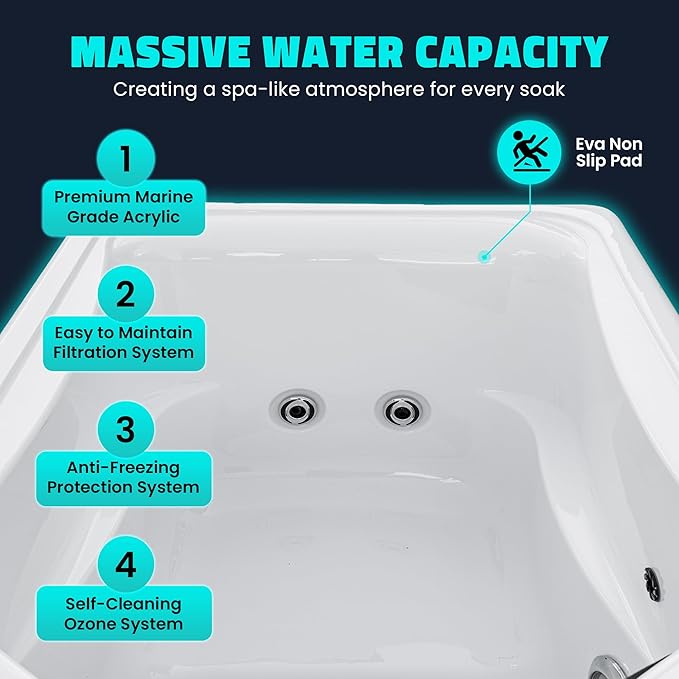 Borealis 69-in. All-in-One Cold Plunge and Hot Tub with Built-in Chiller | Acrylic Interior with 2 Jets, Bluetooth Speakers, Lights, WiFi App Control Chiller for Indoor/Outdoor Use – White