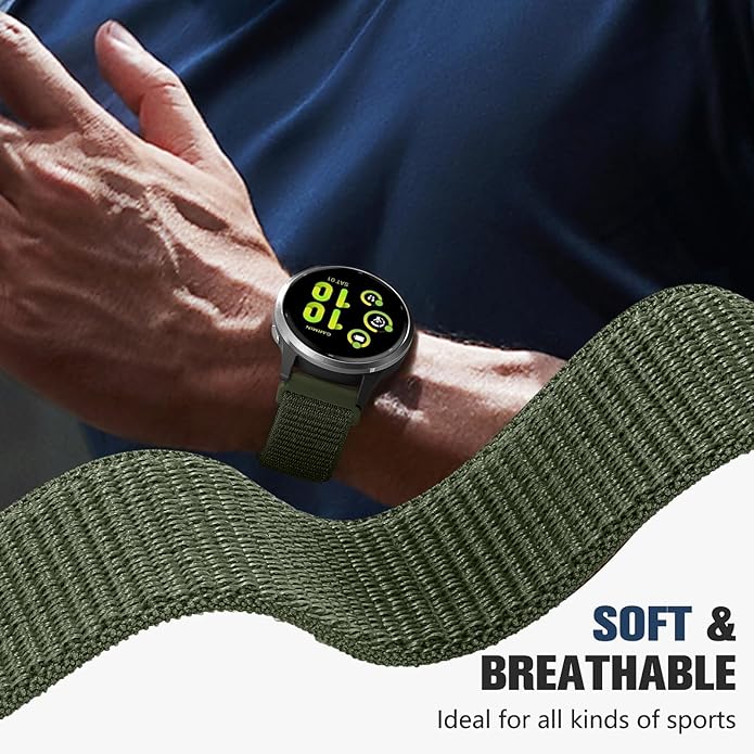 18mm 20mm 22mm Hook and Loop Watch Band Compatible with Garmin Vivoactive 5/ Vivoactive 6/ Vivoactive 3, Soft Nylon Breathable Sport Strap for Venu 2S/ Venu3S/ Forerunner 265s,Venu 3/ Venu 2 Men Women