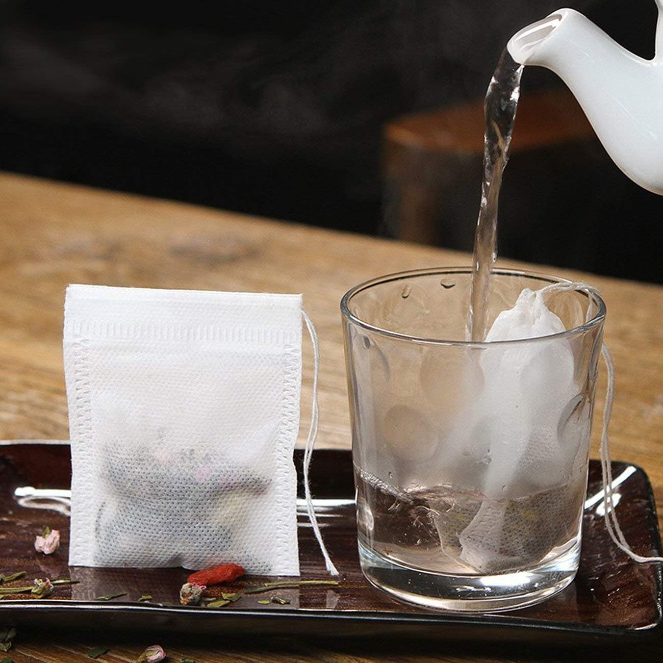 200 Pcs Disposable Tea Bags for Loose Leaf Tea, Empty Tea Bags for Loose Tea with Drawstring, Natural Tea Filter Bags for Loose Tea