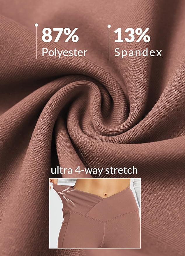 baleaf Women's V Crossover Flare Leggings with Pockets Yoga Pants High Waist Casual Workout Gym Bell Bottom Leggings