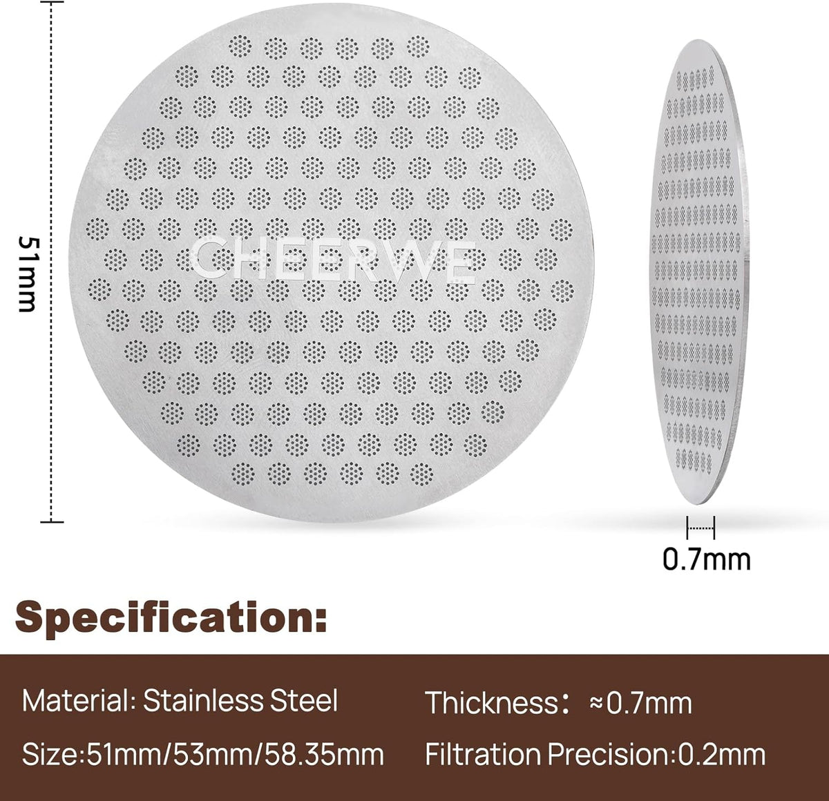 Puck Screen for 51mm Portafilter, Reusable Mesh Coffee Filter for Espresso Portafilter Filter Basket, 1.7mm Thickness 304 Stainless Steel