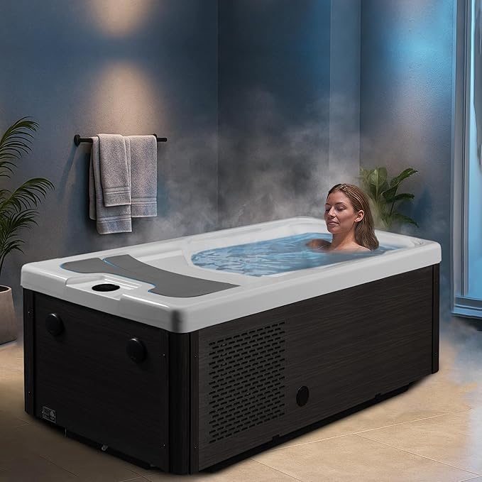 Borealis 69-in. All-in-One Cold Plunge and Hot Tub with Built-in Chiller | Acrylic Interior with 2 Jets, Bluetooth Speakers, Lights, WiFi App Control Chiller for Indoor/Outdoor Use – White