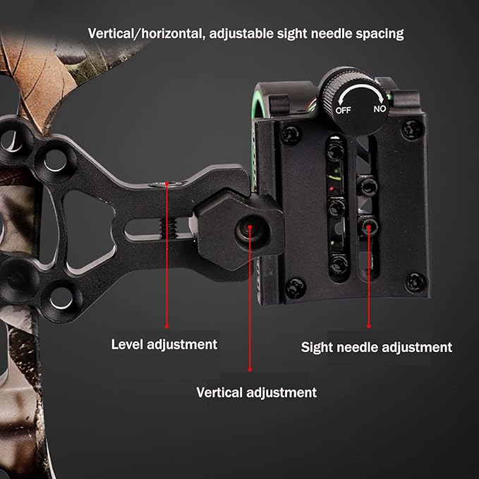 Archery Bow Sight Compound Bow Sight 5 Pin Bow Sights Micro Adjustable with Bow Sight Light Aluminum Alloy Sight for Right and Left Hand
