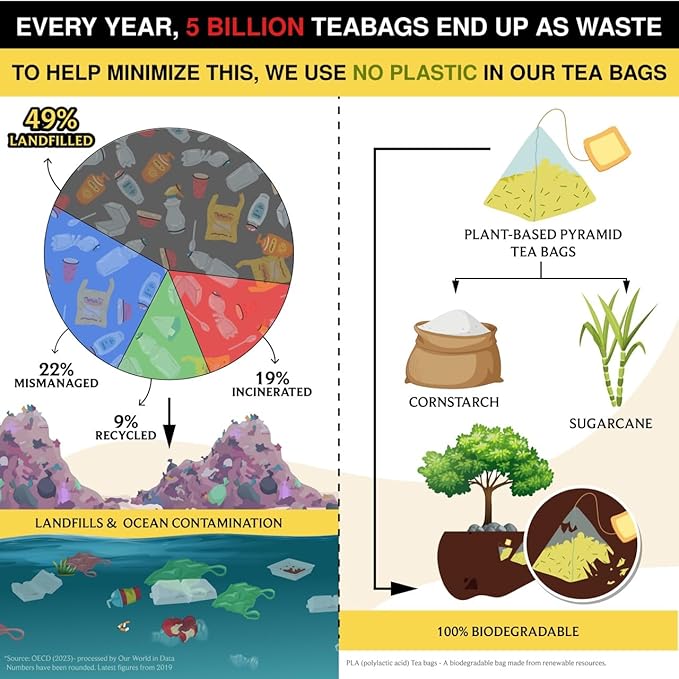 BREWIX, Turmeric Tea with Ashwagandha Root and Black Pepper (30 Plant Based Tea Bags) Caffeine-Free for Relaxation & Daily Stress Support | Herbal Tea For Health & Wellbeing | Supports Restful Sleep