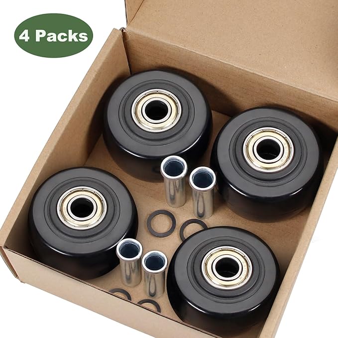 2.5" x 1.25" 4Pcs Push Cart Wheels 2.5 Inch PU Caster Wheels Just Wheel, 3/8" axle Small Plate Casters, Roller Wheel with Bearing Replacement Wheels for Laundry Cart Cargo Elevator Hand Truck