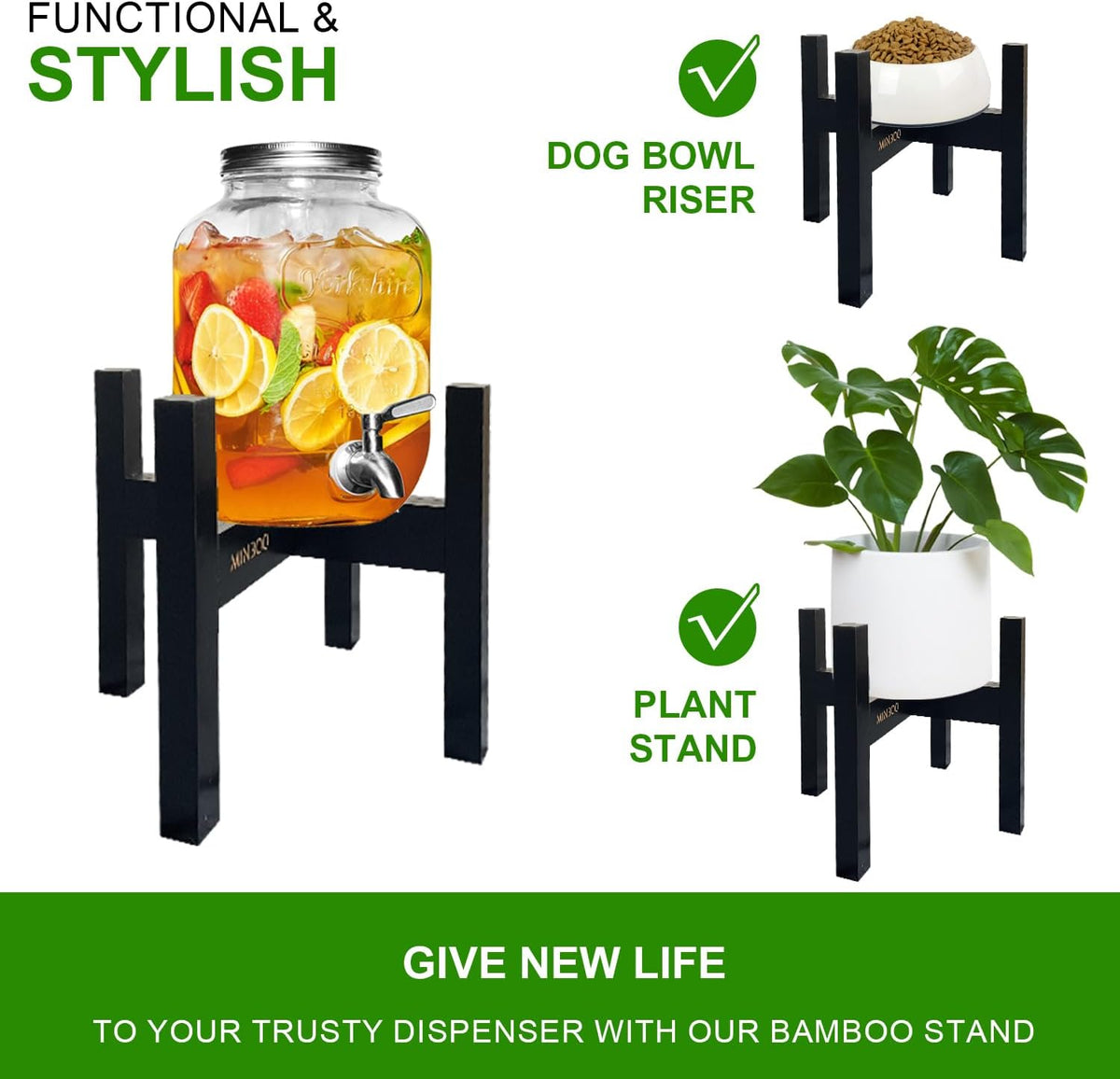 Adjustable Drink Dispenser Holder Water Dispenser Stand - Fit Beverage Dispenser, 3-5 Gallon Glass Water Jar, Water Cooler, Water Filter, Water Crock Dispenser (Black, For 9-14.5" Dispenser)