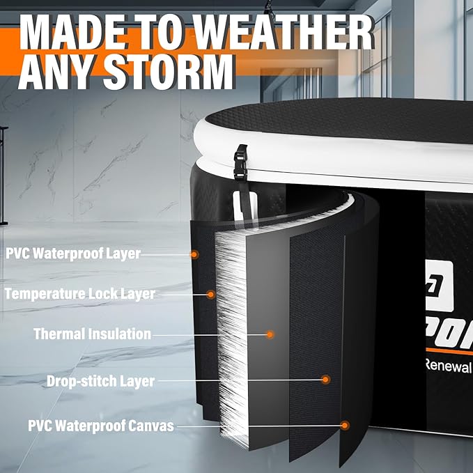 AKSPORT Ice Bath Tub for Athletes, 238 Gallons Inflatable Cold Plunge Tub Compatible with Water Chillers, Icebath for Recovery & Cold Water Therapy, Portable Bathtub for Indoor & Outdoor-Black