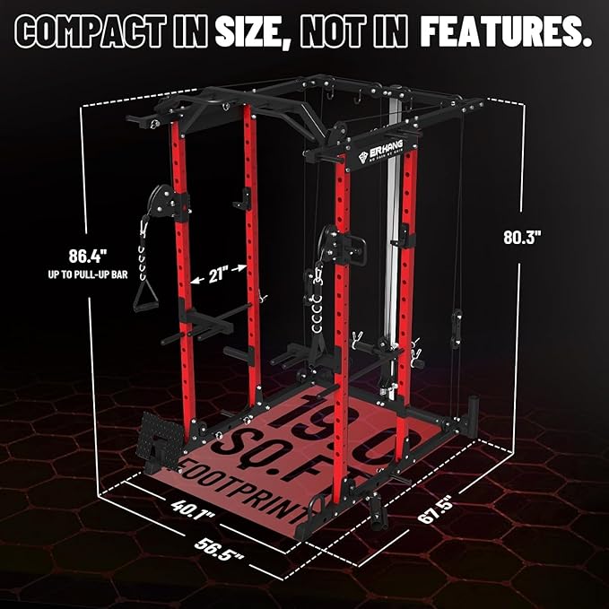 Mikolo Power Cage, Power Rack with Cable Crossover System, 1500LBS Squat Rack with LAT Pull Down System, Workout Cage with Pulley System for Fitness Home Gym