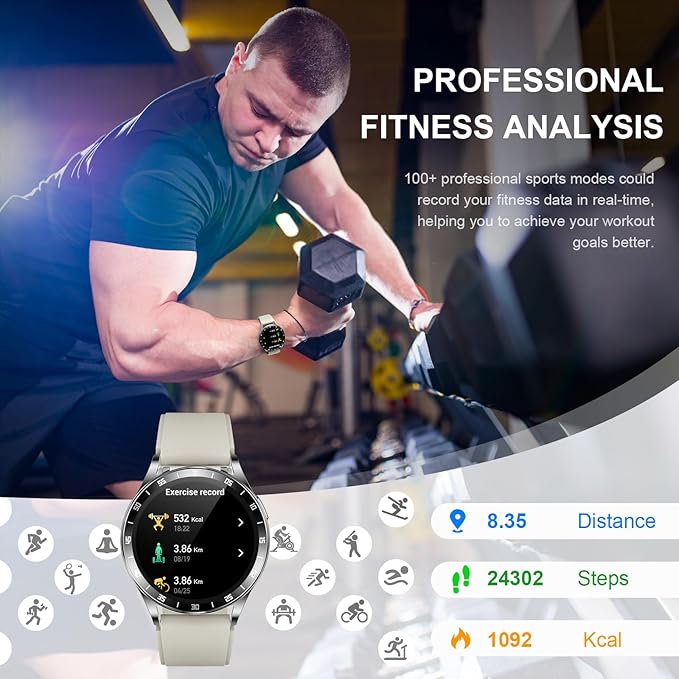 2 in 1 Smart Watch with Earbuds, 1.39 Inch Round Fitness Watch, Bluetooth Watch with Step, Calories, Tracker with Blood Oxygen Heart Rate Sleep Monitor for iOS & Android (White)