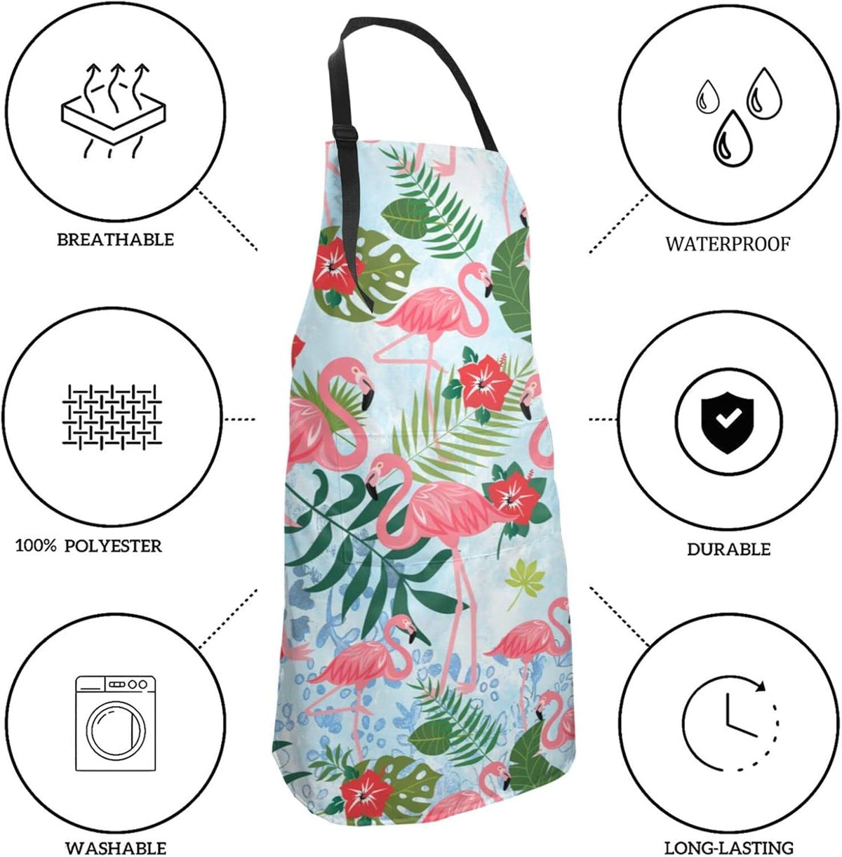 Flamingo Apron Baking Aprons Novelty Cooking Chef Gift Bbq Grilling With 2 Pockets Kitchen Apron