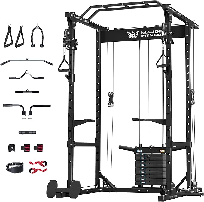 MAJOR FITNESS Drone1 Power Cage - Multi-Function Power Rack for Home Gym, Squat Rack, Cable Crossover System, for Strength Training, Heavy-Duty Steel Construction