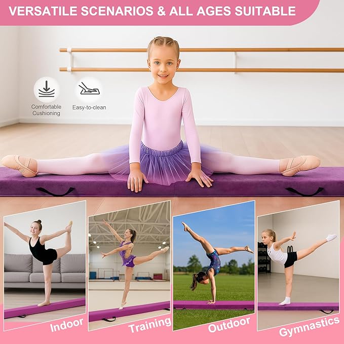 AWSUM Foldable Balance Beam for Kids, 6ft/8ft/9ft/10ft Anti-Slip Gymnastics Equipment, Suede Cover, Toddler to Teen, for Home Training School