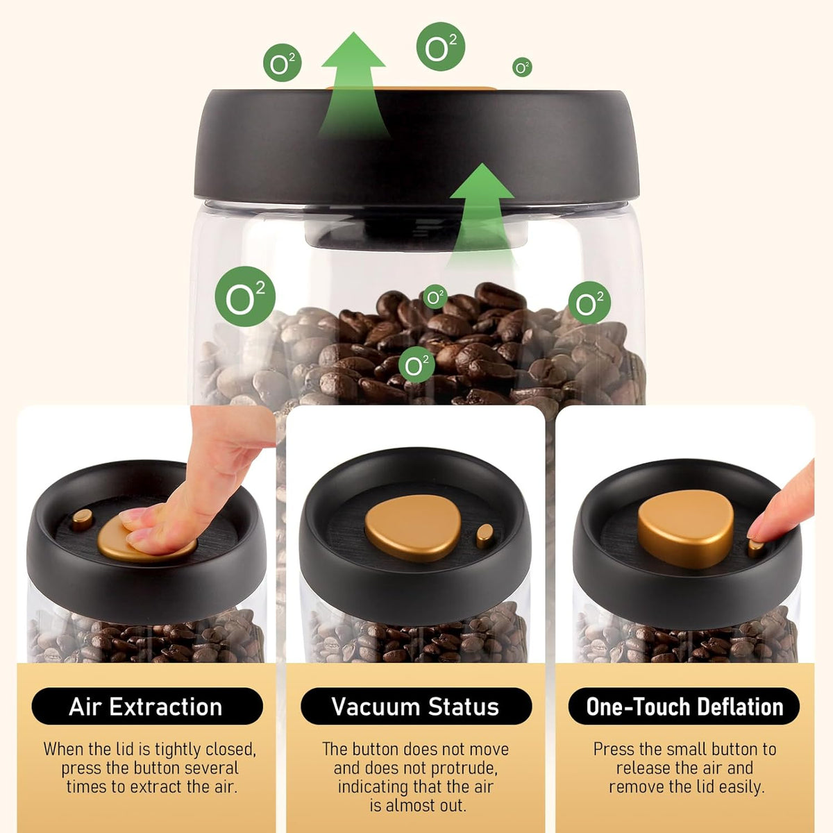 Coffee Vacuum Container Mason Jars: Food Coffee Bean Storage Containers with Lids Airtight, Plastic Wide Mouth Mason Jars Vacuum Sealer, Manual Vacuum Extraction Sealed Tank, 800ml