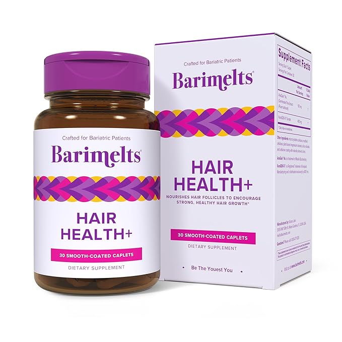 Barimelts Hair Health+ for GLP-1 Users and Bariatric Patients - Hair Growth Supplement Helps Reduce Visible Hair Thinning - 30 Smooth-Coated Caplets (1-Month Supply)