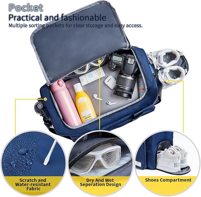 FIORETTO Women's Gym Duffle Bag with Shoes Compartment, 37L Capacity, Ideal for Travel, Gym, Sports, Duffel, Weekender
