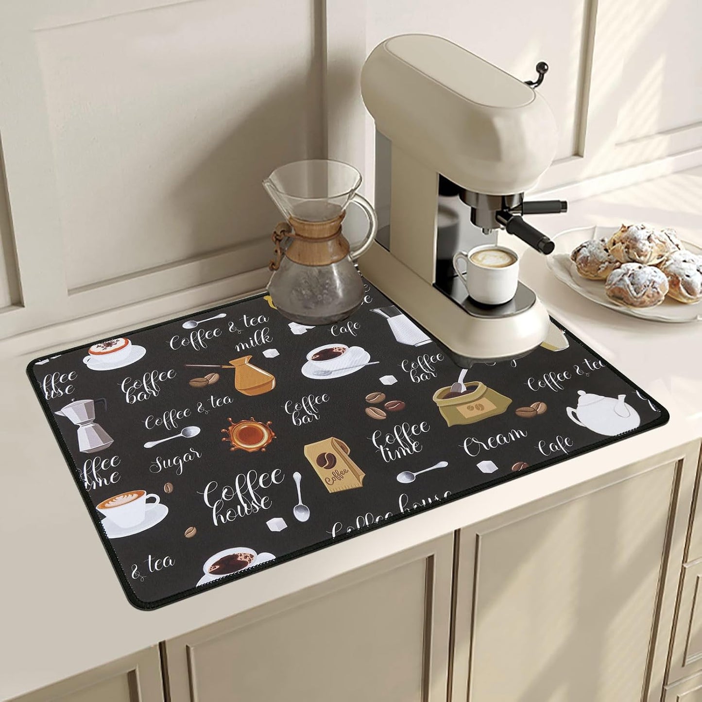 SHACOS Coffee Mat 2-Pack 12x19 Inch Absorbent Non Slip Coffee Maker Mats for Countertop Bar Accessories Dish Drying Mat Waterproof Heat Resistant, Brown