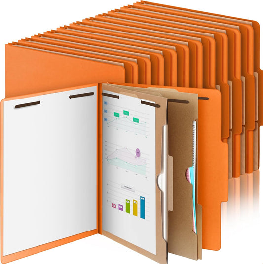 24 Pcs Classification Folders Letter Size, Back to School Supply for Teacher, Student, 2 Pocket Dividers Pressboard File Folder Bulk with 2 Fasteners, 2 in Expanding File Organizer (Orange)