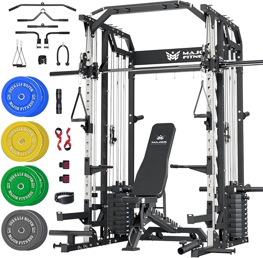 Major Fitness Drone2 Advanced Training Smith Machines– All-in-One Home Gym Squat Rack with Aluminum Pulley Set , Weight Bar, Dual LAT Pull-Down Systems & Cable Crossover Machine for Full-Body Workouts