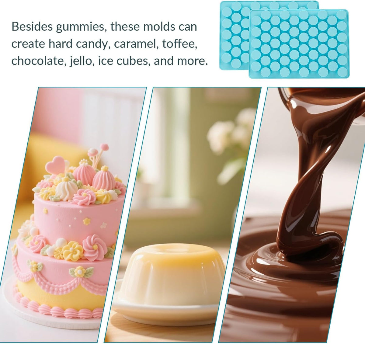 3 Pcs Round Chocolate Silicone Molds for Candy, Gummy, Caramels, Ganache, Ice Cubes, 55 Cavity Per Piece