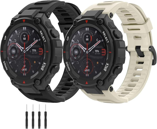 2 Pack Waterproof Bands Compatible with Amazfit T-Rex Pro Watch Bands, Soft Silicone Replacement Band for Amazfit T-Rex/T-Rex Pro Smartwatch