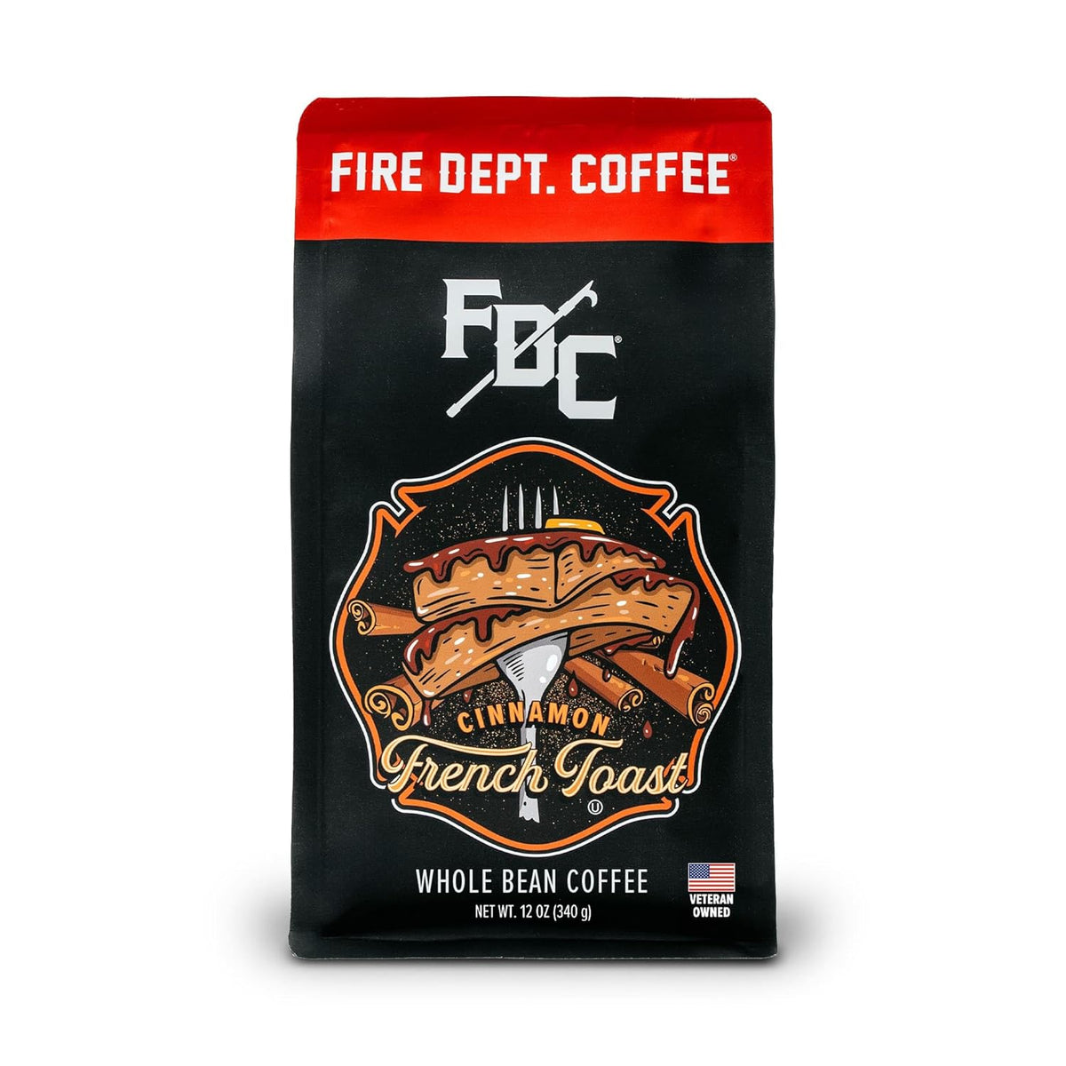 Fire Department Coffee - Gives Back to Firefighters - Cinnamon French Toast Coffee Beans - Roasted in the USA - Premium Whole Bean - Veteran Owned -12 oz