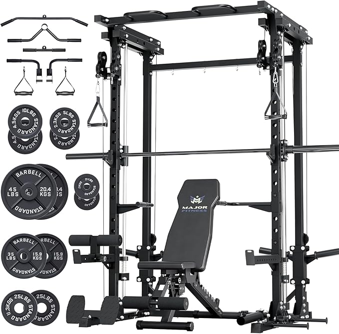 MAJOR FITNESS Drone3 Smith Machine, All-in-One Home Gym Power Rack with Cable Crossover, Pull-Up Bars, T-Bar & Squat Station, Heavy-Duty Full-Body Workout for Strength Training