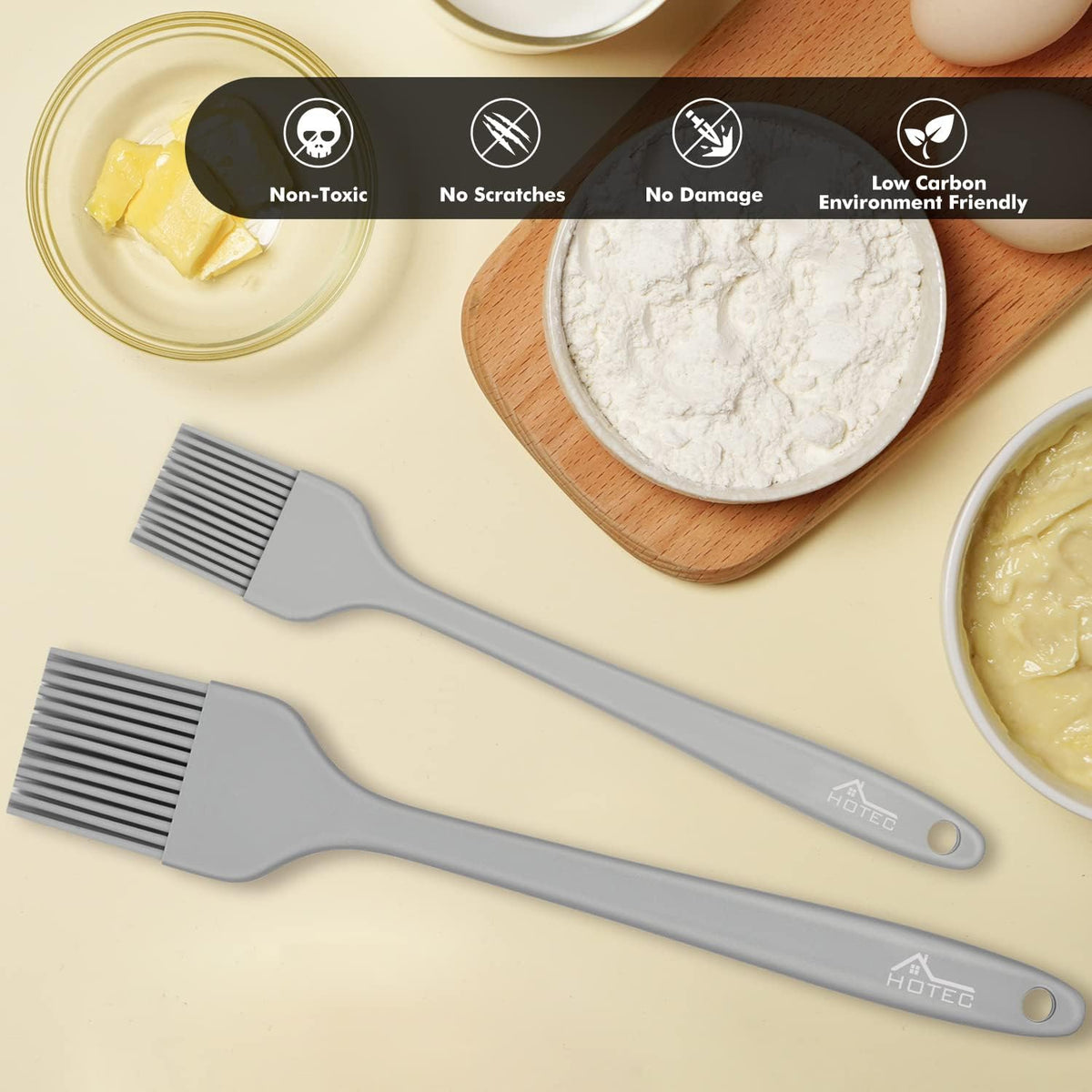 HOTEC Basting Brushes Silicone Heat Resistant Pastry Brushes Spread Oil Butter Sauce Marinades for BBQ Grill Barbecue Baking Kitchen Cooking BPA Free Dishwasher Safe (Grey 2)