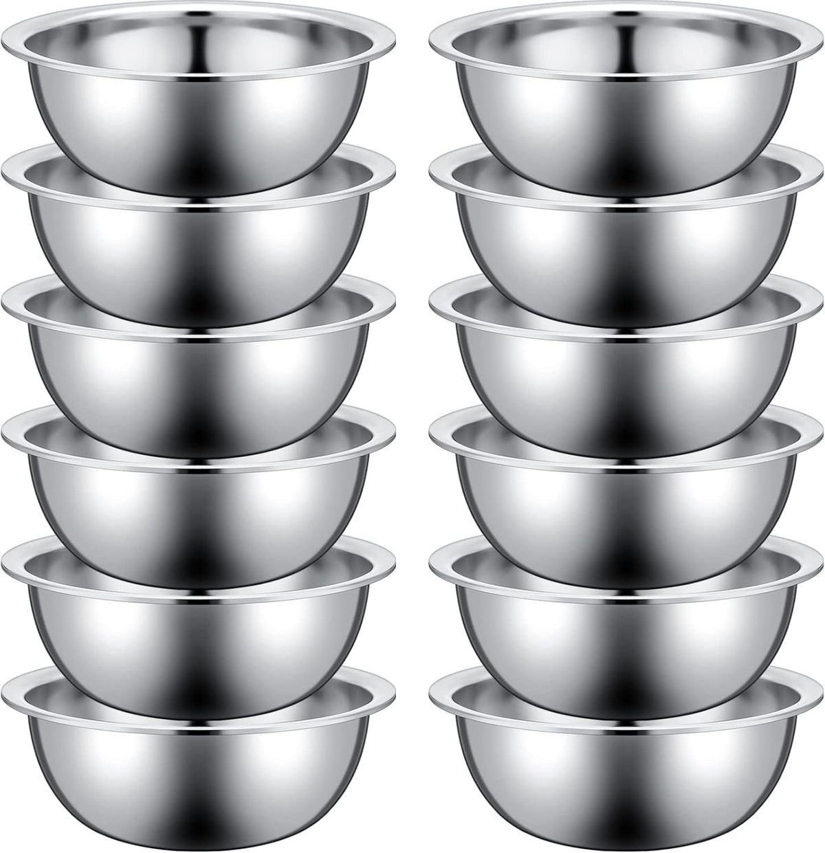 Pinkunn Set of 12 Stainless Steel Mixing Bowls, Nesting Metal Prep Salad Bowl Bulk Kitchen Large Reusable Baking Food Container for Hotel Restaurant Home Cooking, Silver(11 x 3.54 Inch)