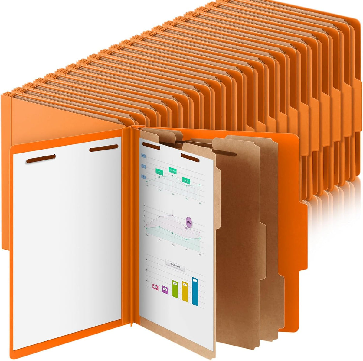 60 Pcs Classification Folders Letter Size, Back to School Supply for Teacher, Student, 3 Dividers Pressboard File Folder Bulk with 2 Fasteners, 3.5 Inch Expanding File Organizer (Orange)