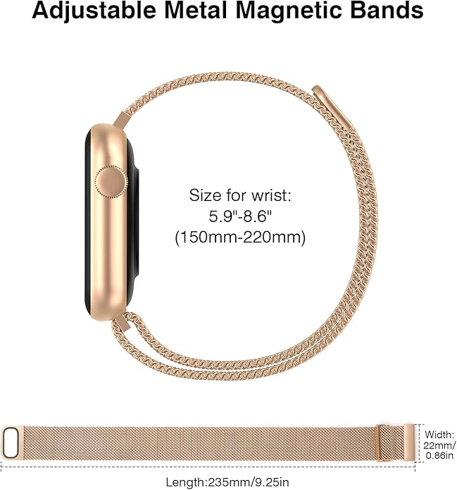 22mm Magnetic Stainless Steel Smartwatch Bands – Quick Release Milanese Loop Replacement Strap for Men Women – Stylish, Adjustable, Anti-Snag Edge, Comfortable Fit, Compatible with Smartwatches