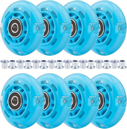 8pcs Inline Skate Wheels Led Light-Up Wheels 64/70/72/76/80mm w/Bushings 85-88A for Kids and Youth Beginners Children's Inline Skates Indoor/Outdoor Use (Blue, 64mm)