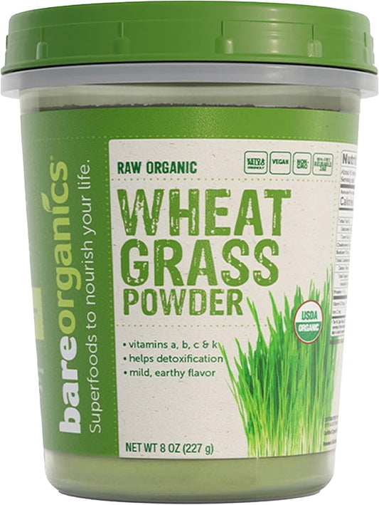 BareOrganics Wheatgrass Powder, Organic, Vegan Dietary Supplement,8 Ounce (Pack of 1)