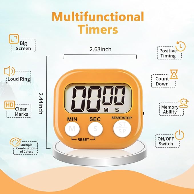 4 Pack Orange Digital Kitchen Timer Magnetic Digital Timer with Big Display Loud Ring Cooking Timers for Cooking, Game, Gym, Break Time, Classroom(4, Orange)
