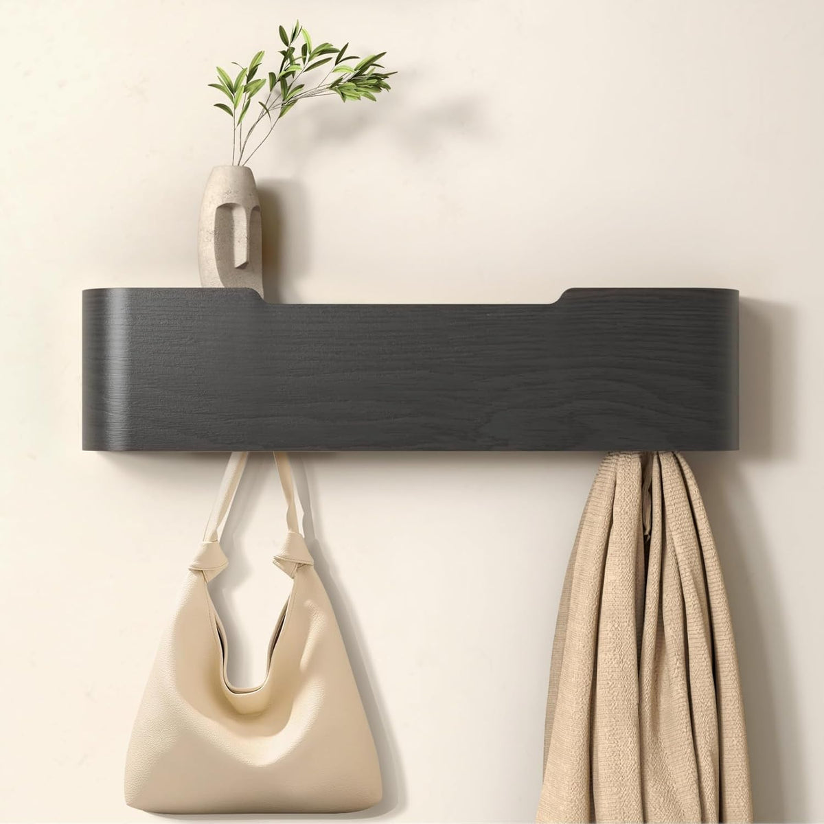 Coat Rack Wall Mount Entryway Organizer Modern Key Holder Wall Mount with Wooden Shelf Entryway Hooks for Bedroom Kitchen Hallway Bathroom for Hanging Coats Hats Bags Towels