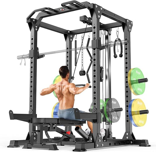 Power Cage,1600lbs Multi-Function Power Rack with Adjustable Cable Crossover System and More Training Attachment, Weight Cage for Home Gym