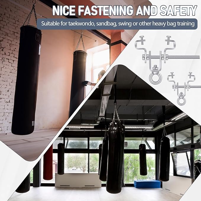 2 Pcs Heavy Bag Mount Steel Beam Clamp I Beam Hanger Punching Bag Hanger for Heavy Punching Bag Bracket, Beam Hanger with Hook, Ceiling Mount for Boxing Bag