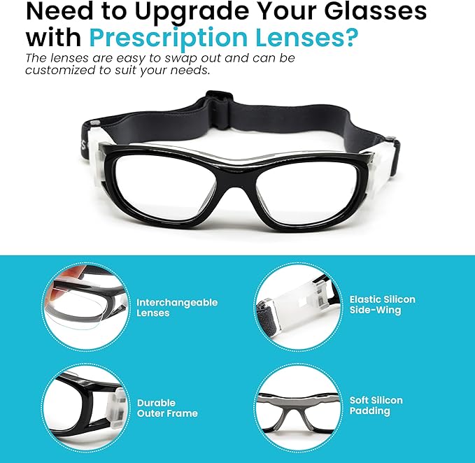 BLUE CUT Safety Basketball Goggles For Kids for Outdoor Sports Activities Anti Fog Replaceable to Prescription Lenses