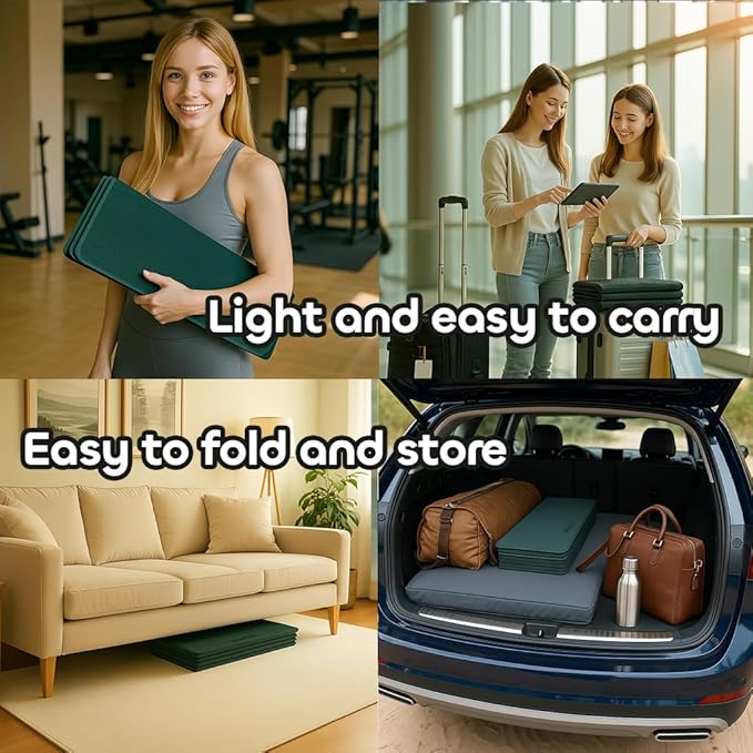 Foldable Yoga Mat 12mm Extra Thick Joint Protection,Portable Design for Travel/Pilates/Board/Camping,Environmental Sports Mat Non-Slip Gym Mat,Odorless POE Material