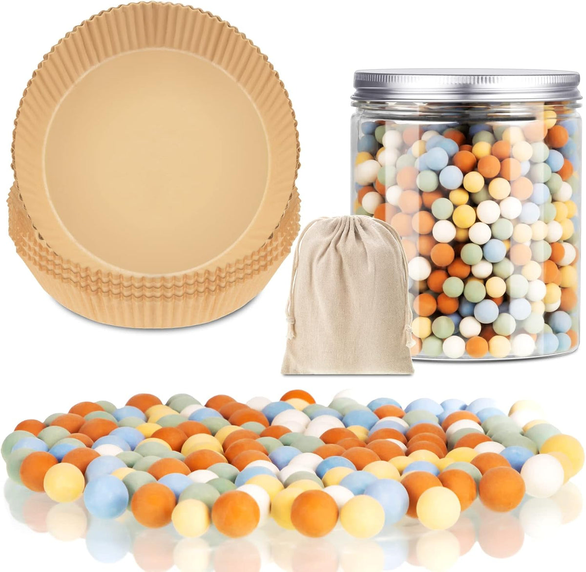 1 Pack Multi Color 2 lb Pie Weights for Baking Crust Ceramic Weights Blind Baking Beads with 50 Pcs Disposable Parchment Paper Pie Liner Fit 8,9,10 Inch Dish
