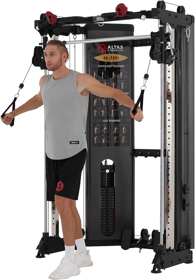 Altas Strength Folding Home Gym Smith Machine with Pulley System Gym Squat Rack Weight Bar Upper Body Strength Training Leg Developer Commercial Fitness Equipment Included Accessories 3101