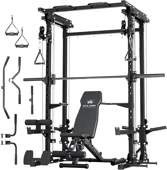 MAJOR FITNESS Drone3 Smith Machine, All-in-One Home Gym Power Rack with Cable Crossover, Pull-Up Bars, T-Bar & Squat Station, Heavy-Duty Full-Body Workout for Strength Training